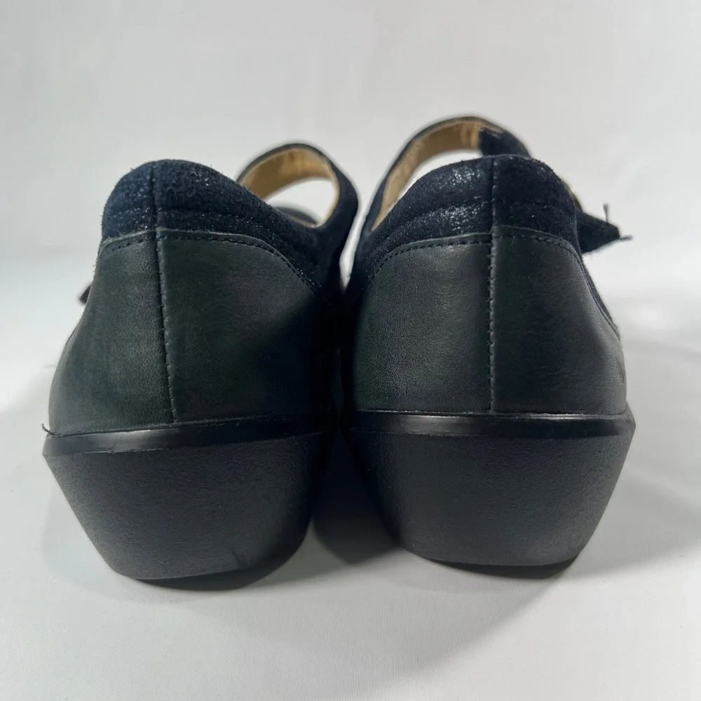 Ziera Mary‎ Jane Comfort Flats Super Support Navy Blue Shimmer Leather Womens 39